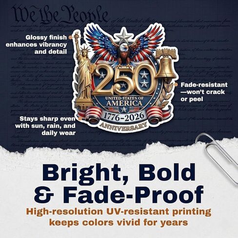 3Pcs 5 Inch Premium 250 Anniversary USA Merchandise Decal Sticker, USA Flag Patriotic 4th of July 1776–2026 Vinyl for Car, Truck, Window, Laptop, 250 Years American Independence Bumper Stickers Gifts in Saudi Arabia