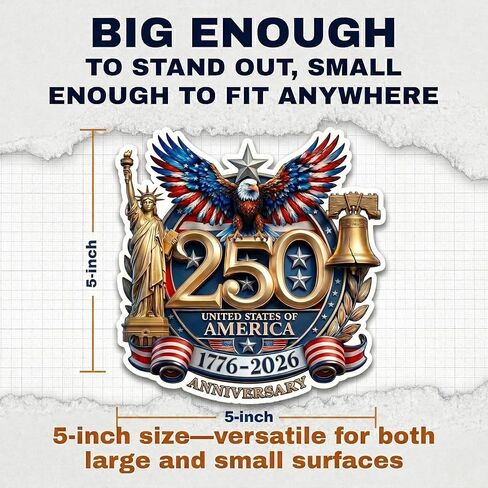 3Pcs 5 Inch Premium 250 Anniversary USA Merchandise Decal Sticker, USA Flag Patriotic 4th of July 1776–2026 Vinyl for Car, Truck, Window, Laptop, 250 Years American Independence Bumper Stickers Gifts in Saudi Arabia