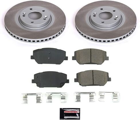طقم فرامل أمامية PowerStop لسيارة Hyundai Santa Fe 2019-20 - وسادات فرامل سيراميك + استبدال دوارات شبه مطلية، SC8309 in Kuwait