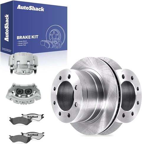 دوارات الفرامل الخلفية من AutoShack، وسادات سيراميك وفرجار لدودج، رام 2500 2003-2008 رام 1500 2006-2008، 4WD RWD L6 5.9L 6.7L V6 3.7L V8 4.7L 5.7L V10 8.0L - 13.85 بوصة (351.7 مم)، 8 العروات in Kuwait