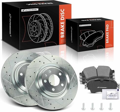 A-Premium 12.99 in (330 mm) Rear Drilled and Slotted Disc Brake Rotors + Ceramic Pads Kit Compatible with Select Audi Models - A4, A4 allroad, A4 Quattro, Q5, A5 Quattro, A6 allroad, S4, S5, 6-PC Set in Kuwait