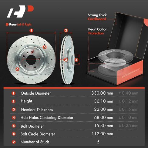 A-Premium 12.99 in (330 mm) Rear Drilled and Slotted Disc Brake Rotors + Ceramic Pads Kit Compatible with Select Audi Models - A4, A4 allroad, A4 Quattro, Q5, A5 Quattro, A6 allroad, S4, S5, 6-PC Set in Kuwait