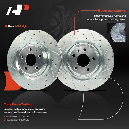 A-Premium 12.99 in (330 mm) Rear Drilled and Slotted Disc Brake Rotors + Ceramic Pads Kit Compatible with Select Audi Models - A4, A4 allroad, A4 Quattro, Q5, A5 Quattro, A6 allroad, S4, S5, 6-PC Set in Kuwait