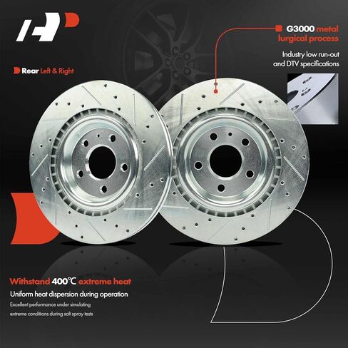 A-Premium 12.99 in (330 mm) Rear Drilled and Slotted Disc Brake Rotors + Ceramic Pads Kit Compatible with Select Audi Models - A4, A4 allroad, A4 Quattro, Q5, A5 Quattro, A6 allroad, S4, S5, 6-PC Set in Kuwait