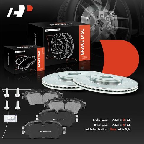 A-Premium 12.99 in (330 mm) Rear Drilled and Slotted Disc Brake Rotors + Ceramic Pads Kit Compatible with Select Audi Models - A4, A4 allroad, A4 Quattro, Q5, A5 Quattro, A6 allroad, S4, S5, 6-PC Set in Kuwait