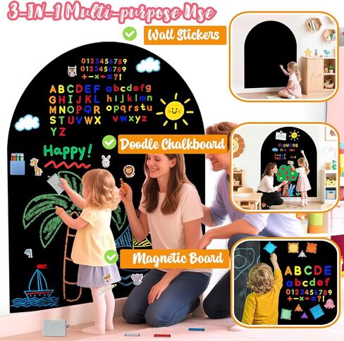 Magnetic Chalkboard for Kids Black Magnet Wall Decal Self Adhesive Blackboard Contact Paper Peel and Stick Magnetic Drawing Chalk Board with 79 Magnet Letter for Playroom Nursery Classroom 31.5"x39.4" in Saudi Arabia