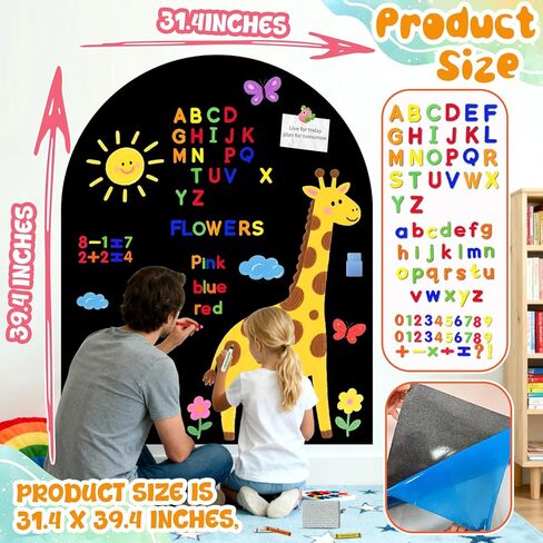 Magnetic Chalkboard for Kids Black Magnet Wall Decal Self Adhesive Blackboard Contact Paper Peel and Stick Magnetic Drawing Chalk Board with 79 Magnet Letter for Playroom Nursery Classroom 31.5"x39.4" in Saudi Arabia