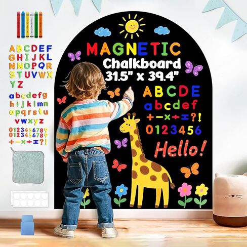 Magnetic Chalkboard for Kids Black Magnet Wall Decal Self Adhesive Blackboard Contact Paper Peel and Stick Magnetic Drawing Chalk Board with 79 Magnet Letter for Playroom Nursery Classroom 31.5"x39.4" in Saudi Arabia