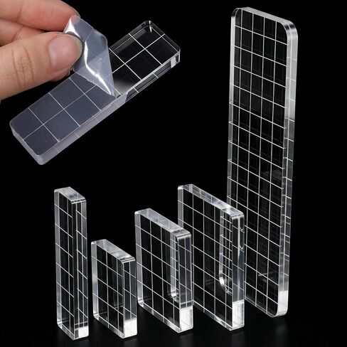 5 PCS Stamp Blocks Acrylic Clear Stamping Blocks with Grid Lines, Assorted Sizes Clear Stampings Tool for Crafting Scrapbooking Card Making and DIY Projects in Saudi Arabia