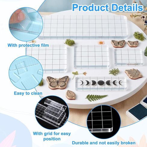 5 PCS Stamp Blocks Acrylic Clear Stamping Blocks with Grid Lines, Assorted Sizes Clear Stampings Tool for Crafting Scrapbooking Card Making and DIY Projects in Saudi Arabia