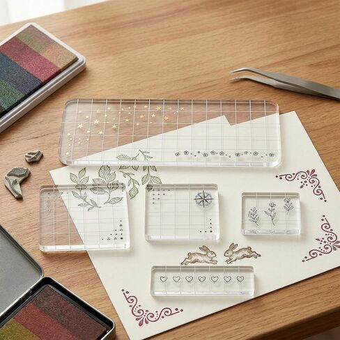 5 PCS Stamp Blocks Acrylic Clear Stamping Blocks with Grid Lines, Assorted Sizes Clear Stampings Tool for Crafting Scrapbooking Card Making and DIY Projects in Saudi Arabia