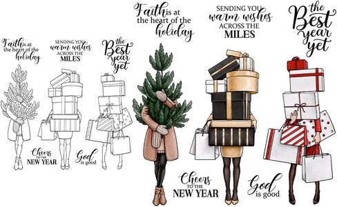 Women's Great Holiday Season with Gifts Clear Stamp for Card Making DIY Scrapbooking Supplies Silicone Stamp with Plastic Envelope Bag for Albums Crafts Decor in Saudi Arabia