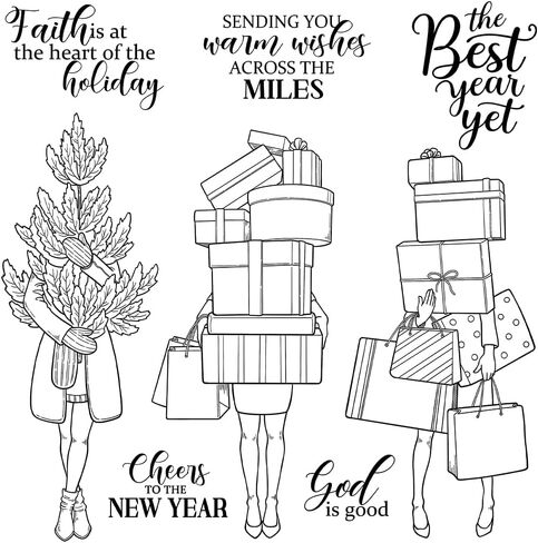 Women's Great Holiday Season with Gifts Clear Stamp for Card Making DIY Scrapbooking Supplies Silicone Stamp with Plastic Envelope Bag for Albums Crafts Decor in Saudi Arabia