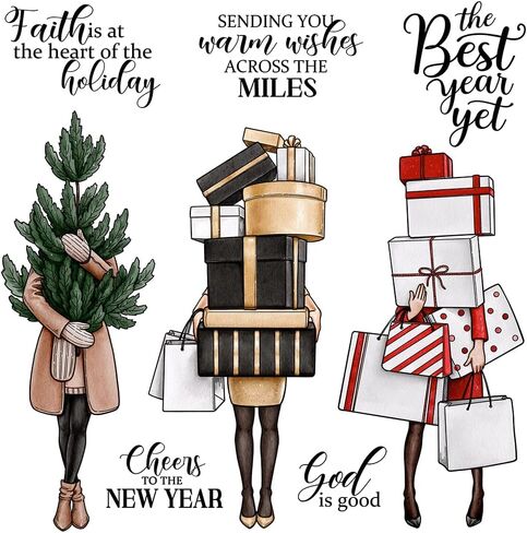 Women's Great Holiday Season with Gifts Clear Stamp for Card Making DIY Scrapbooking Supplies Silicone Stamp with Plastic Envelope Bag for Albums Crafts Decor in Saudi Arabia
