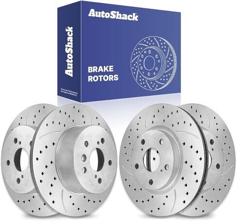 دوارات الفرامل الأمامية والخلفية من AutoShack لسيارة Toyota & Lexus، Camry 2012-2017 ES350 2013-2018 Avalon 2013-2018، FWD L4 2.5L V6 3.5L - فضي مطلي بالزنك محفور ومشقوق - SilverShield Pro in Kuwait