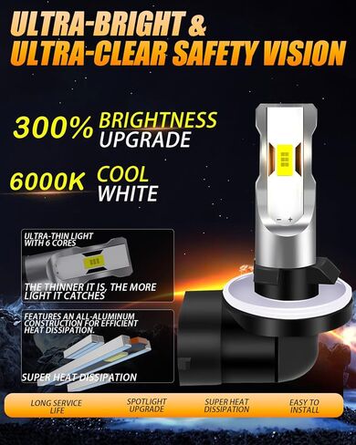 881 مصابيح ضباب LED 6000K أبيض بارد، 4000LM 300% أكثر سطوعًا، 889 898 886 896 894 مصابيح ضباب LED بديلة للسيارات والشاحنات وغير القطبية، التوصيل والتشغيل، حزمة من 2 in Kuwait