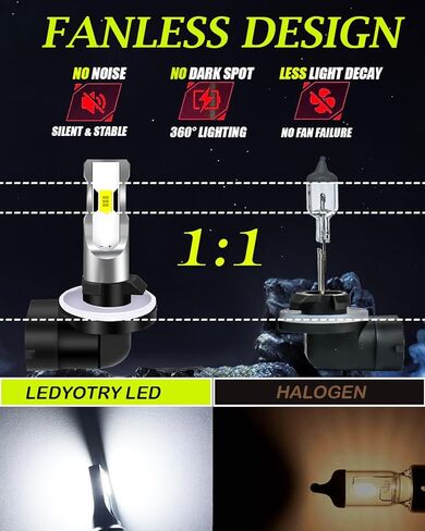 881 مصابيح ضباب LED 6000K أبيض بارد، 4000LM 300% أكثر سطوعًا، 889 898 886 896 894 مصابيح ضباب LED بديلة للسيارات والشاحنات وغير القطبية، التوصيل والتشغيل، حزمة من 2 in Kuwait
