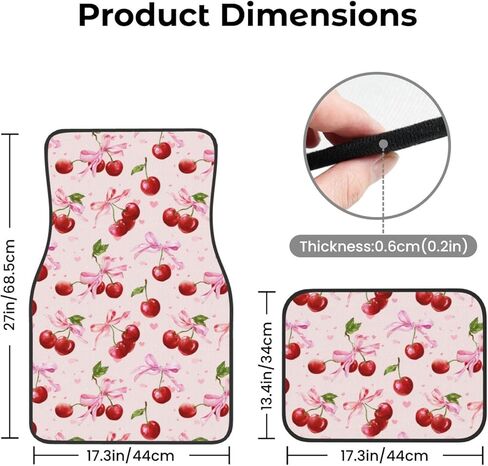 4 Pcs Waterproof Car Floor Mats - Watercolor Cherries Pink Bows Ribbons Anti-Slip Car Mats Full Set Universal Fit Car Carpet Car Accessories Interior for Car, Truck, SUV in Saudi Arabia
