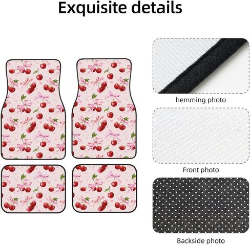 4 Pcs Waterproof Car Floor Mats - Watercolor Cherries Pink Bows Ribbons Anti-Slip Car Mats Full Set Universal Fit Car Carpet Car Accessories Interior for Car, Truck, SUV in Saudi Arabia