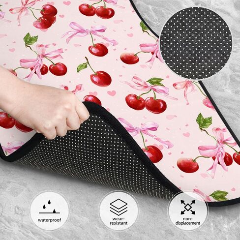 4 Pcs Waterproof Car Floor Mats - Watercolor Cherries Pink Bows Ribbons Anti-Slip Car Mats Full Set Universal Fit Car Carpet Car Accessories Interior for Car, Truck, SUV in Saudi Arabia