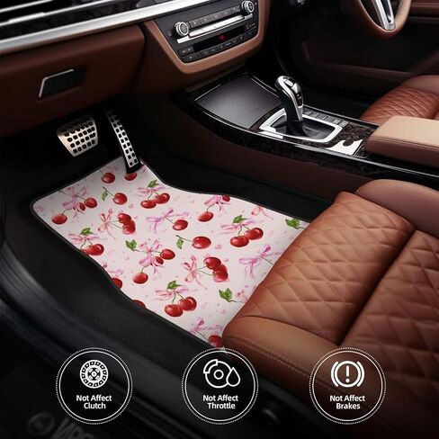 4 Pcs Waterproof Car Floor Mats - Watercolor Cherries Pink Bows Ribbons Anti-Slip Car Mats Full Set Universal Fit Car Carpet Car Accessories Interior for Car, Truck, SUV in Saudi Arabia