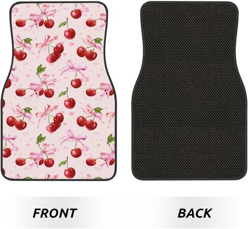 4 Pcs Waterproof Car Floor Mats - Watercolor Cherries Pink Bows Ribbons Anti-Slip Car Mats Full Set Universal Fit Car Carpet Car Accessories Interior for Car, Truck, SUV in Saudi Arabia