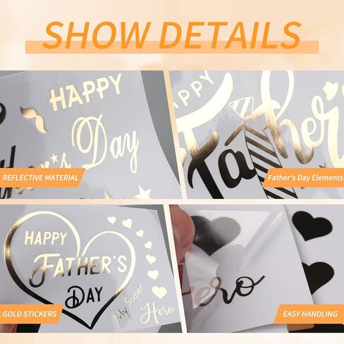 Happy Father's Day Balloon Stickers Fathers Day Bobo Balloon Decorations Gold Heart Beard Tie Hat Letter Decals for Fathers Day Party Balloons Gift DIY Supplies 6Pcs in Saudi Arabia