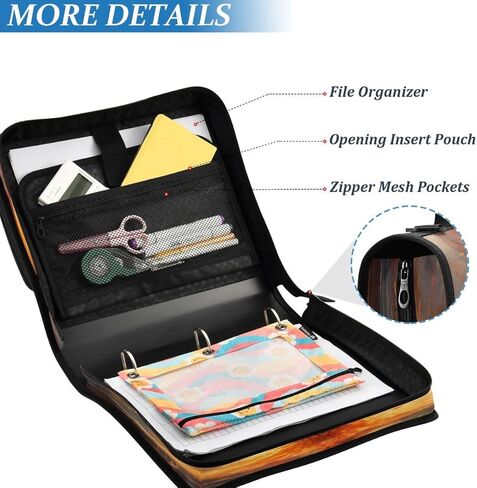 ALAZA Fire Phoenix Abstract Zipper Binder 3 Ring Binder Organizer with Zipper and Shoulder Strap Large Capacity Multi-Pocket for Office Supplies Work in Kuwait