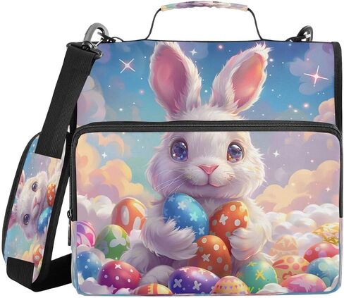 ALAZA Rabbit Sky Egg Easter Zipper Binder 3 Ring Binder Organizer with Zipper and Shoulder Strap Large Capacity Multi-Pocket for Office Supplies Work in Kuwait