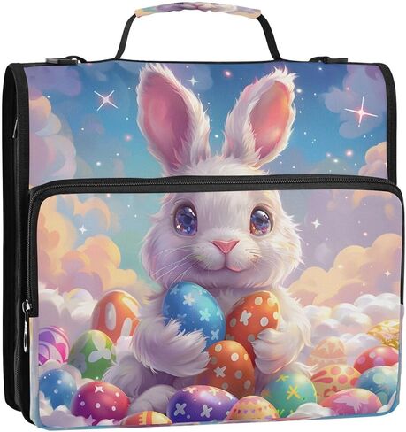 ALAZA Rabbit Sky Egg Easter Zipper Binder 3 Ring Binder Organizer with Zipper and Shoulder Strap Large Capacity Multi-Pocket for Office Supplies Work in Kuwait