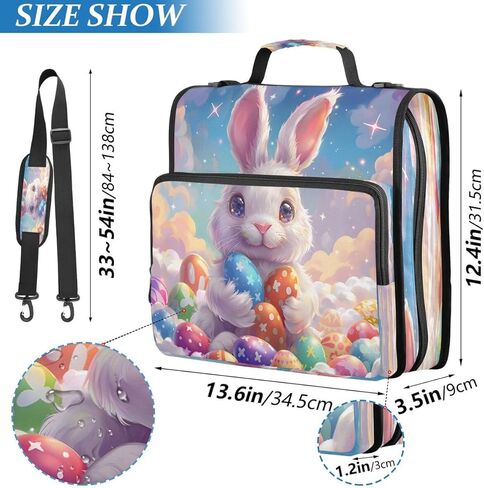 ALAZA Rabbit Sky Egg Easter Zipper Binder 3 Ring Binder Organizer with Zipper and Shoulder Strap Large Capacity Multi-Pocket for Office Supplies Work in Kuwait
