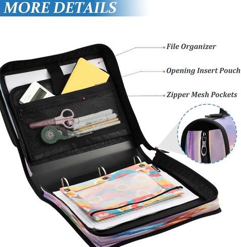 ALAZA Rabbit Sky Egg Easter Zipper Binder 3 Ring Binder Organizer with Zipper and Shoulder Strap Large Capacity Multi-Pocket for Office Supplies Work in Kuwait