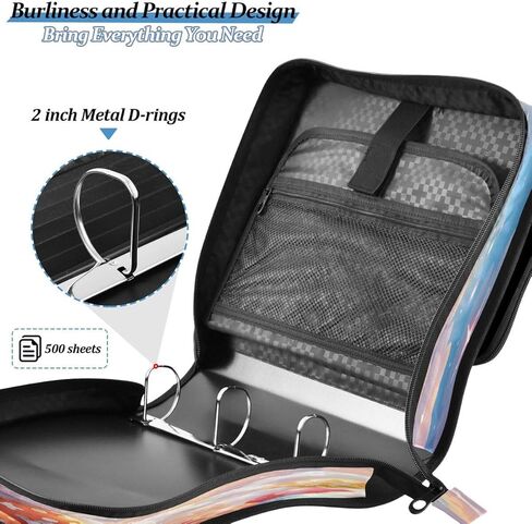 ALAZA Rabbit Sky Egg Easter Zipper Binder 3 Ring Binder Organizer with Zipper and Shoulder Strap Large Capacity Multi-Pocket for Office Supplies Work in Kuwait