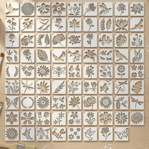 DS. DISTINCTIVE STYLE 80Pcs Reusable Stencils for Painting Set, 3 Inch Botanical Flower Bird Butterfly Painting Templates for DIY Art Decor Classroom Projects in Kuwait