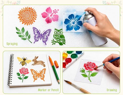 DS. DISTINCTIVE STYLE 80Pcs Reusable Stencils for Painting Set, 3 Inch Botanical Flower Bird Butterfly Painting Templates for DIY Art Decor Classroom Projects in Kuwait