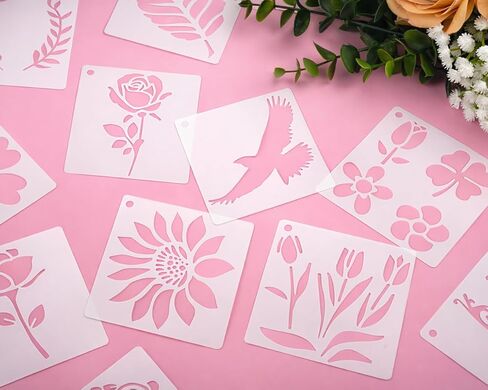 DS. DISTINCTIVE STYLE 80Pcs Reusable Stencils for Painting Set, 3 Inch Botanical Flower Bird Butterfly Painting Templates for DIY Art Decor Classroom Projects in Kuwait