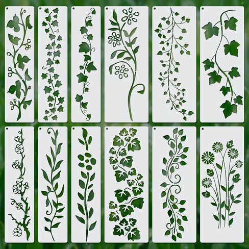 12pcs Leaf Vine Stencils, Leaves & Flower Stencil Reusable Floral Templates for Painting on Wood Drawing Canvas DIY Craft Home Decor Wall Art in Kuwait