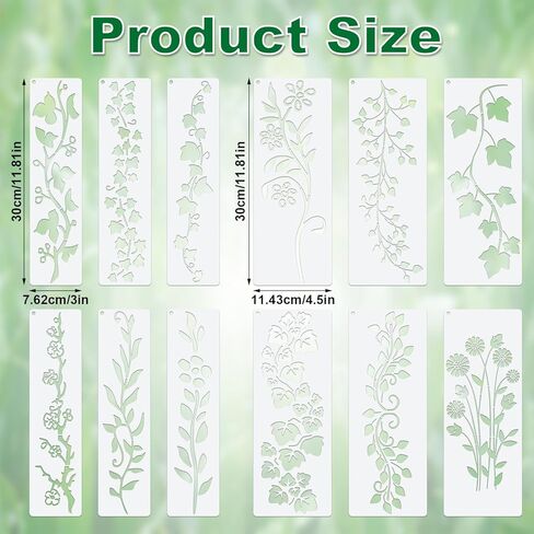 12pcs Leaf Vine Stencils, Leaves & Flower Stencil Reusable Floral Templates for Painting on Wood Drawing Canvas DIY Craft Home Decor Wall Art in Kuwait