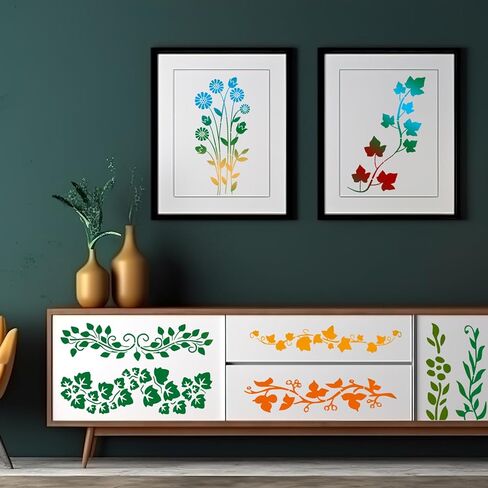 12pcs Leaf Vine Stencils, Leaves & Flower Stencil Reusable Floral Templates for Painting on Wood Drawing Canvas DIY Craft Home Decor Wall Art in Kuwait