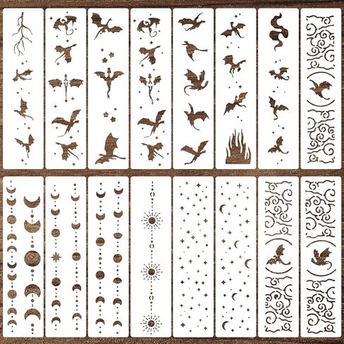 16 PCS Stencils for Crafts Reusable Stencils Dragon Star Moon Cloud Pattern for Painting on Wood Burning Art Craft Canvas Floor Furniture Wall in Saudi Arabia