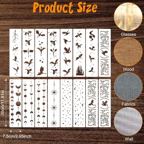 16 PCS Stencils for Crafts Reusable Stencils Dragon Star Moon Cloud Pattern for Painting on Wood Burning Art Craft Canvas Floor Furniture Wall in Saudi Arabia