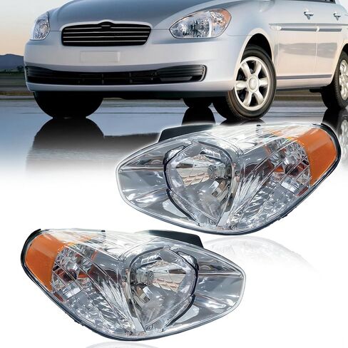 Pair Headlight Assembly Compatible with 2007-2011 Hyundai Accent with Bulbs Driver Left and Right Passenger Side in Saudi Arabia