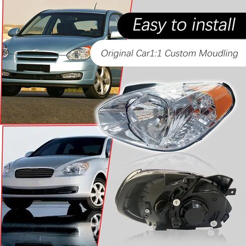 Pair Headlight Assembly Compatible with 2007-2011 Hyundai Accent with Bulbs Driver Left and Right Passenger Side in Saudi Arabia