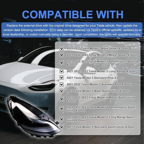 XGZ Full LED Headlights, Compatible with 2021-2023 Tesla 3 Tesla Y Base Mayor Performance Long Range Standard Estandar, Replace 1514953 151495300C 151495300D (Passenger Side (RH)) in Saudi Arabia