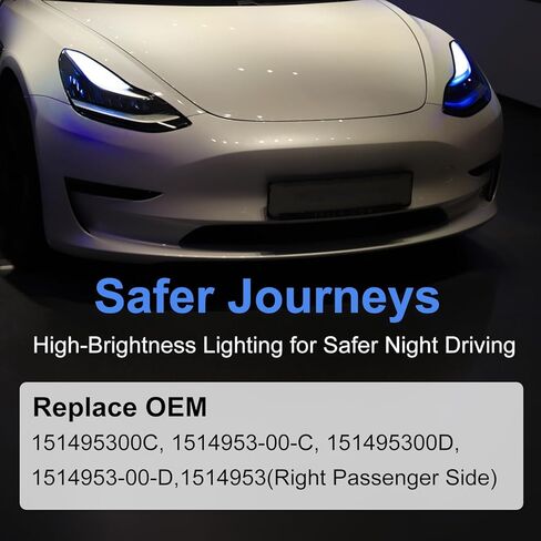 XGZ Full LED Headlights, Compatible with 2021-2023 Tesla 3 Tesla Y Base Mayor Performance Long Range Standard Estandar, Replace 1514953 151495300C 151495300D (Passenger Side (RH)) in Saudi Arabia