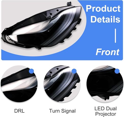 XGZ Full LED Headlights, Compatible with 2021-2023 Tesla 3 Tesla Y Base Mayor Performance Long Range Standard Estandar, Replace 1514953 151495300C 151495300D (Passenger Side (RH)) in Saudi Arabia
