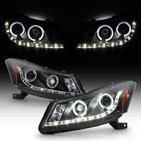 AKKON - لسيارة Honda Accord ذات الإطار الأسود المزدوج الدائري DRL LED قطاع المصابيح الأمامية لجهاز العرض استبدال المصابيح الأمامية in Kuwait