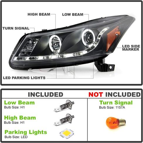 AKKON - لسيارة Honda Accord ذات الإطار الأسود المزدوج الدائري DRL LED قطاع المصابيح الأمامية لجهاز العرض استبدال المصابيح الأمامية in Kuwait