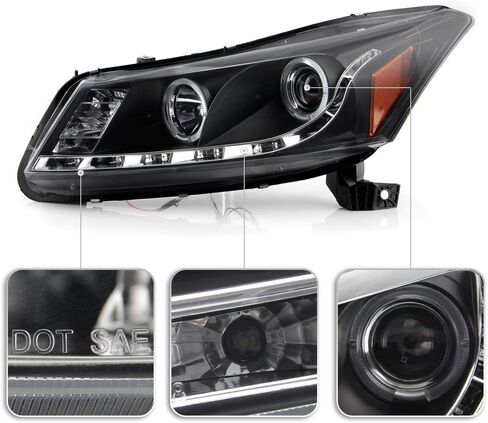 AKKON - لسيارة Honda Accord ذات الإطار الأسود المزدوج الدائري DRL LED قطاع المصابيح الأمامية لجهاز العرض استبدال المصابيح الأمامية in Kuwait