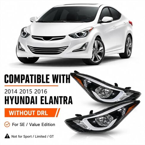 مجموعة المصابيح الأمامية الهالوجين ChaiBayn مع لمبات لسيارة Hyundai Elantra SE/Value Edition 2014-2016، نماذج مبنية في الولايات المتحدة بدون DRL، زوج جانب السائق والركاب، استبدل 92101-3Y500 92102-3Y500 in Kuwait